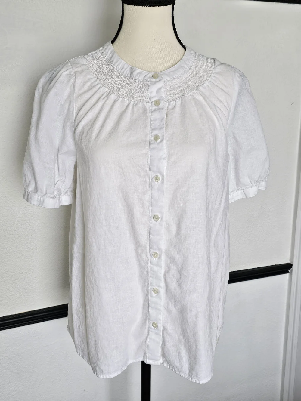 J. Crew Linen-blend short-sleeve smock-neck top(S)